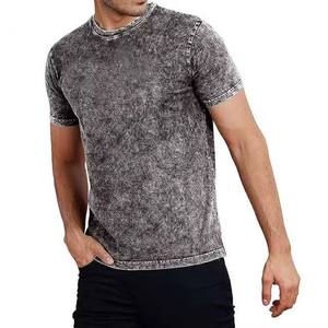 High Quality Premium Custom Design Solid Color Acid Wash Knitted Formal Men's T-Shirts Custom Logo Oversized Fit Bulk Quantity - Product Image 3