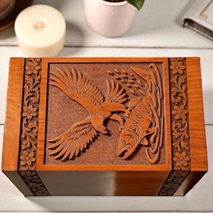 Personalized Handcrafted Wooden Urn with Eagle and Fish Design | <b>Memorial</b> <b>Keepsake</b> <b>Box</b> <b>Memorial</b> <b>Keepsake</b> by AYAANS - Product Image 5