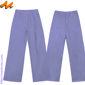 Pantalon en jean pour femme, taille mi-haute, coupe ample, décontracté, avec cordon de serrage, couleur unie, jambe large, lavable, tissé, pour l'été, idéal pour les fêtes et le quotidien - Product Image 2