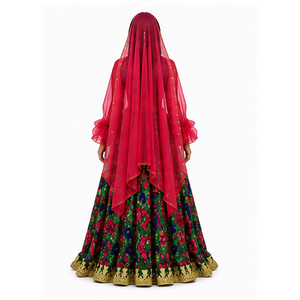 Vestido Afgano Kuchi Bordado en Negro y Dorado, Vestido Tradicional Indio para Boda, Largo hasta el Suelo, de Seda, Ropa Étnica, Vestido Afgano Kuchi - Product Image 5