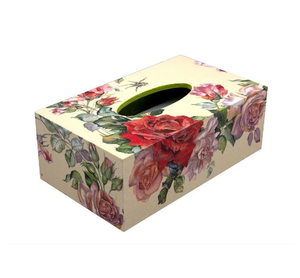 Boîte à mouchoirs en papier avec motif floral imprimé sur bois, motif rose, décoration pratique pour la maison et le bureau - Product Image 1