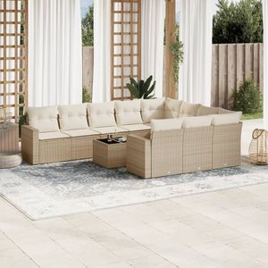 Ensemble de canapés de jardin en rotin beige avec coussins en mousse haute densité, mobilier d'extérieur au design contemporain, résistant à l'eau et aux UV - Product Image 1