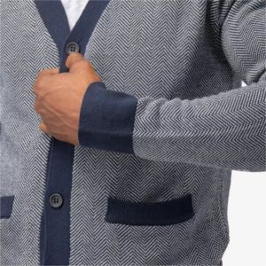 Cardigan en tricot acrylique respirant pour femmes, col en V, manches longues, couleur contrastée, boutons sur le devant, décontracté, toutes saisons - Product Image 4