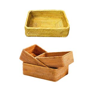 Durable Rectangular Wicker RATTAN <b>BASKET</b> / <b>TRAY</b> Set of 3 Decorative Wicker Organizer for Living Room - Product Image 1