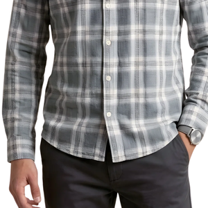 Camisa de Franela a Cuadros Gris y Blanco para Hombre, Manga Larga, con Botones, Estilo Casual, Tela Suave Cepillada, para Uso Diario - Product Image 5