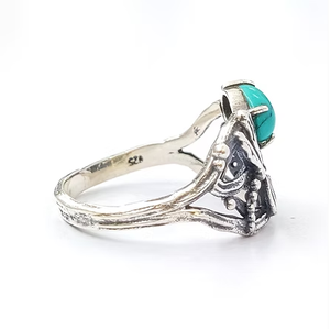 Anillo de Plata de Ley 925 con Turquesa Ovalada Natural, Tallado a Mano con Forma de Insecto, Joyería Unisex para Uso Diario - Product Image 3