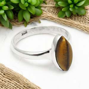 Elegant 925 Sterling Silver <b>Fine</b> <b>Ring</b> With Classic Marquise Cut Tiger-Eye Gemstone Perfect Bohemian <b>Ring</b> For Wedding-Engagement - Product Image 1