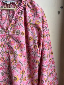 Tops de algodón, blusa con estampado de bloques, blusa hecha a mano, blusa informal para mujer, Top bohemio - Product Image 5