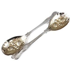 Antique Silver Salad Servers Set With Ornate Fruit Design Metal Serving Spoon And Fork For Elegant Table Settings - Product Image 2