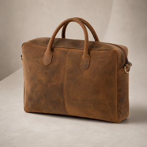 Vintage Genuine Leather Lightweight Briefcase Laptop Handbag Business Travel Bag Adjustable Strap Soft Handle Water Resistant - Product Image 1