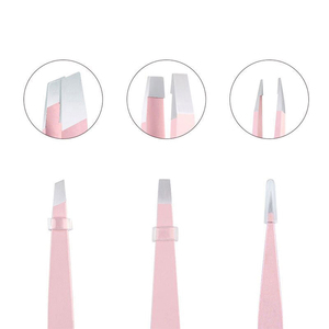 Juego de 3 Pinzas Profesionales Duraderas para Cejas, Pinzas de Acero Inoxidable de Precisión, Puntas Inclinadas y Planas, Estuche de Cuero PU - Product Image 1