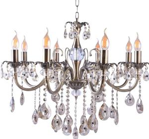 Grand lustre de plafond en laiton antique, orné de gouttes de cristal suspendues complexes, disponible à prix de gros. - Product Image 1