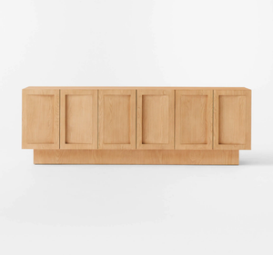 Scandinavian Modern Plinth Base Solid Teak <b>Sideboard</b> Credenza Luxury Kitchen Buffet Cabinet with Six Doors <b>Storage</b> - Product Image 1
