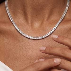 Chaîne tennis en argent sterling 925 plaqué rhodium avec diamants Moissanite VVS taille baguette, sertie à la main, bijoux de luxe Hip Hop - Product Image 5