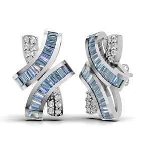 Boucles d'oreilles créoles torsadées de luxe en or 18 carats avec diamants bleus taille baguette et ronds - Product Image 1