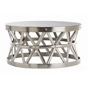 Mesa de centro baja de metal martillado plateado cepillado, superventas, para rincón de lectura en el hogar, mueble de exhibición. - Product Image 4
