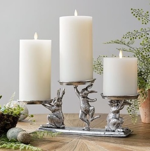 Vintage Rabbit Triple Candle Holder Animal Inspired Metal Candle Stand Decorative Tabletop Centerpiece <b>Rustic</b> Home Decor Luxury - Product Image 1