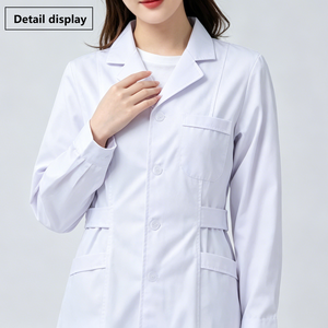 Blouse de laboratoire unisexe en coton et polyester tissé, uniforme d'hôpital, manches courtes, 3 poches, fermeture à boutons-pression, blouse médicale pour médecin - Product Image 4