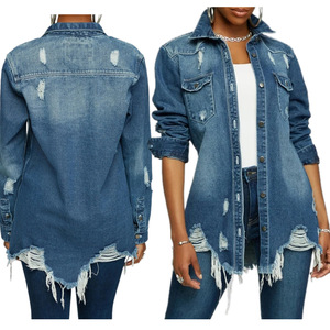 Fashion Women Ladies Casual Spring Autumn Ripped Stretch <b>Denim</b> <b>Jacket</b> Jeans Coat - Product Image 2