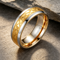 Bague en titane bicolore or et argent, texture martelée taillée au diamant, alliance de 5 mm pour femmes et hommes, bijoux en gros