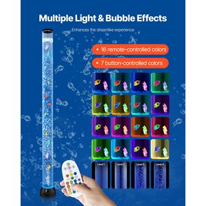 Lampada Acquario Sensoriale con Tubo a Bolle da 1,5 m, 10 Pesci Galleggianti e 16 Effetti di Colore con Telecomando - Product Image 3