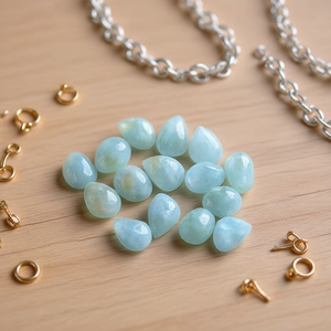 Larimar Natural en Forma de Pera, Gema Cabujón Suelta, Cristal Azul Calibrado y Liso para Collares, Pendientes y Anillos, 5mm 6mm 7mm - Product Image 3