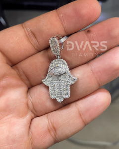 Colgante Amuleto Mano de Fátima de Plata de Ley 925 con Moissanita, Joyería de Lujo con Baño de Oro Rodio y Ojos Personalizados, Religioso - Product Image 2