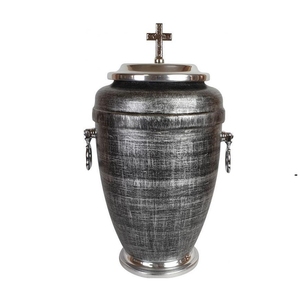 Urne funéraire en métal noir mat personnalisée pour cendres d'adultes, grande urne funéraire avec couvercle en croix argentée et poignées latérales - Product Image 3