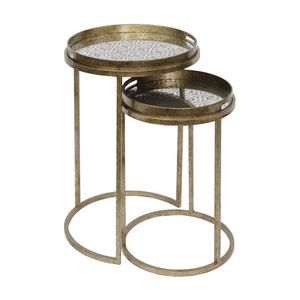 Elegante mesa auxiliar de metal con acabado dorado y superficie de mármol para una decoración elegante de la sala de estar. - Product Image 5