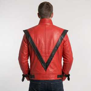 Chaqueta de Cuero Retro Roja y Negra Premium para Hombre, Estilo Pop de los 80, Corte Ajustado, Chaqueta de Motero, Moda, Cosplay, Ropa Casual, Venta al Por Mayor Personalizada - Product Image 6