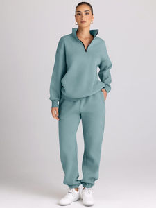 OEM Custom Logo Eco-Friendly Winter Fleece Hooded Athletic Casual Wear Women's <b>Jacket</b> Pants Set <b>Rhinestone</b> Embellished Private - Product Image 2