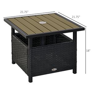 Tavolino da esterno in rattan PE marrone da 22 pollici con foro per ombrellone - Product Image 3