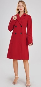 Women's <b>Red</b> <b>Wool</b> Long Trench Coat Double Breasted Notched Collar Full Sleeve Elegant Winter Outerwear Keep Warm Solid Color - Product Image 6