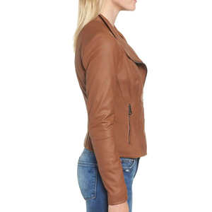 Chaqueta de Cuero PU para Mujer, Chaqueta de Cuero de Alta Calidad al por Mayor, Chaqueta de Piel de Oveja Marrón, Chaquetas para Mujer - Product Image 3