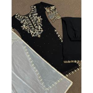 TENDANCE GEORGETTE BRODERIE SÉQUENCE TRAVAIL TOP PALAZZO AVEC DUPATTA NOIR - Product Image 2