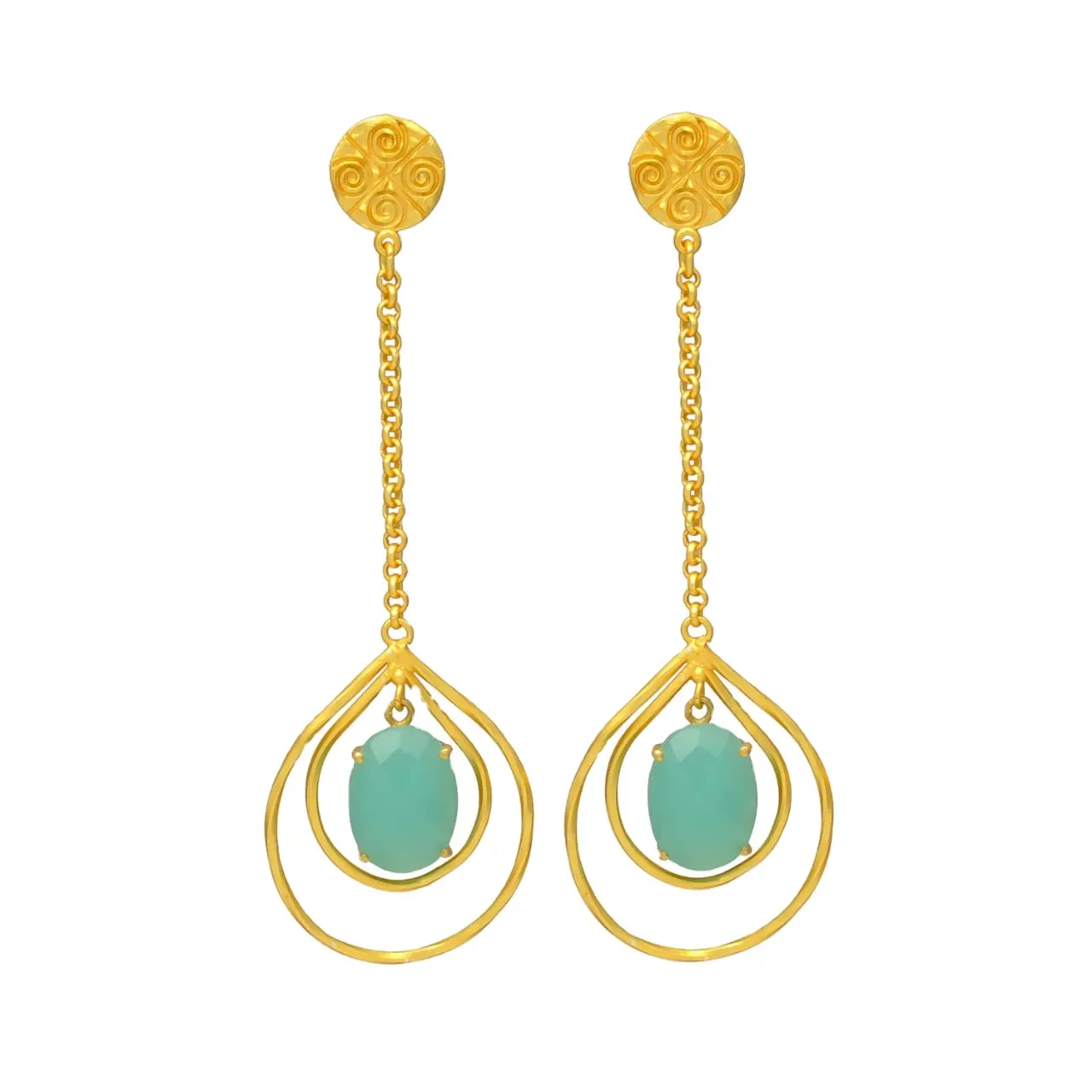 Ocean Serenade: Enchanting Two-Tone Gold Earrings with Aqua Green Stones earrings for women and girl