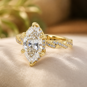 Anillo de Boda de Moissanita con Banda Trenzada, Oro Amarillo Vermeil de 10K, Anillo con Halo Oculto, Anillo de Compromiso con Diamante de Corte Marquesa para Mujer - Product Image 2