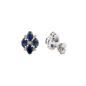 Oval Cut 100% Natural Blue Sapphire & Round Cut Diamond Cluster Floral Design 925 Sterling <b>Silver</b> <b>Stud</b> Earrings for Women's - Product Image 5