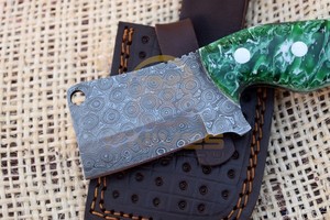 Couteau à découper artisanal en acier Damas avec manche en résine et étui en cuir, pour extérieur, EDC, DIY, OEM, vente en gros - Product Image 3