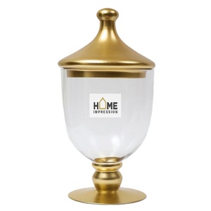 Soportes de Hurricane de diseñador de oro, decoración de vestíbulo de Metal y vidrio - Product Image 1