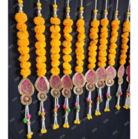 Fleurs artificielles Jaipurios faites à la main en perles de marigold indiennes, décoration suspendue pour porte de mariage, 2,5 pieds, couleurs mélangées jaune orange