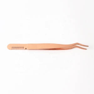 Pinzas de Acero Inoxidable Doradas con Punta Inclinada al Mejor Precio al por Mayor, Pinzas para Pestañas con Peine de Marca Privada Personalizadas para Mujer - Product Image 1