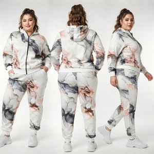 Ensemble de survêtement polaire pour femme, avec sweat à capuche zippé et pantalon de jogging, imprimé par sublimation, grande taille, en tissu éponge - Product Image 5