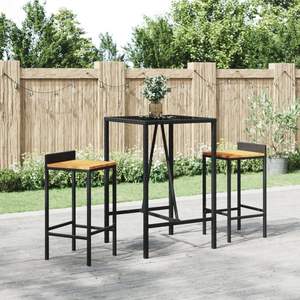 Mesa Alta Moderna con Tapa de Vidrio y Juego de Muebles de Jardín de Poliratán Negro - Product Image 1