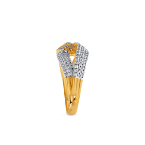 Bague en or bicolore avec nœud éternel et diamant central carré, halo de diamants et bande sertie de diamants - Product Image 4
