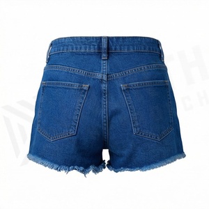 Shorts en jean respirants taille haute pour femme, grande taille, déchirés, avec ourlet effiloché, boutons décoratifs, légèrement extensibles, coupe classique - Product Image 2