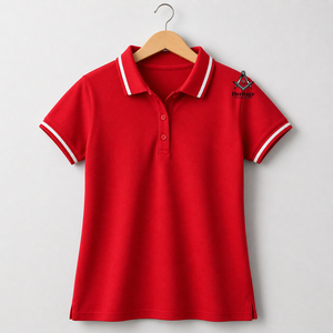 เสื้อโปโลปักลาย Delta Sigma Sorors สำหรับผู้หญิง สีแดงขาว ผสมผสานกับโลโก้แบบกำหนดเอง ของสมาคมเมสันเฮอริเทจ - Product Image 1