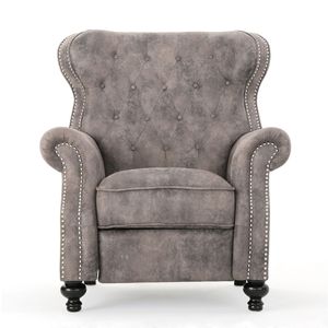 <b>Brown</b> Gray Accented Push Back <b>Recliner</b> <b>Chair</b> with Rolled Arms Cocooning Comfort for Relaxation - Product Image 3