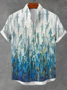 Chemise décontractée d'été pour homme à manches courtes avec motif marin, chemise boutonnée à revers, hauts amples, chemise hawaïenne décontractée pour homme - Product Image 2