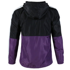 Chaqueta Cortavientos Color Block para Hombre con Capucha y Cierre de Cremallera, Ropa Deportiva Casual Morada y Negra para Otoño - Product Image 2